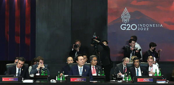 작년 11월 인도네시아 발리에서 열린 주요 20개국(G20) 정상회의에 참석한 윤석열 대통령의 모습. 2022 11.15. (사진=대통령실)